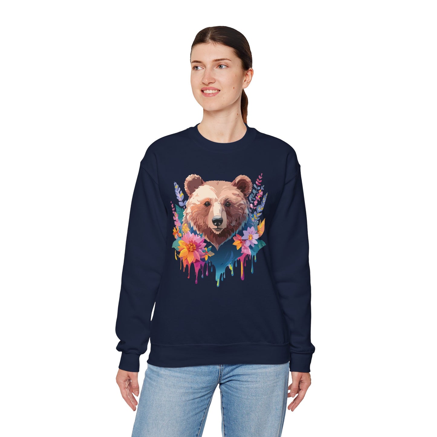Unisex Floral Bear Sweatshirt, Animals Sweatshirt, Floral Sweatshirt, Art Design Sweatshirt