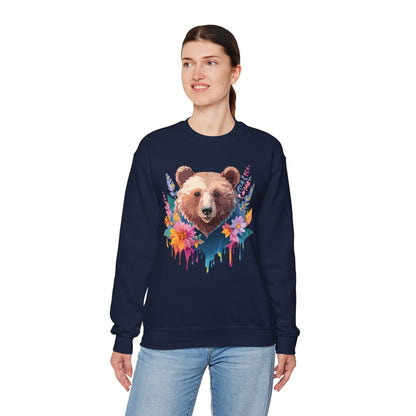 Unisex Floral Bear Sweatshirt, Animals Sweatshirt, Floral Sweatshirt, Art Design Sweatshirt