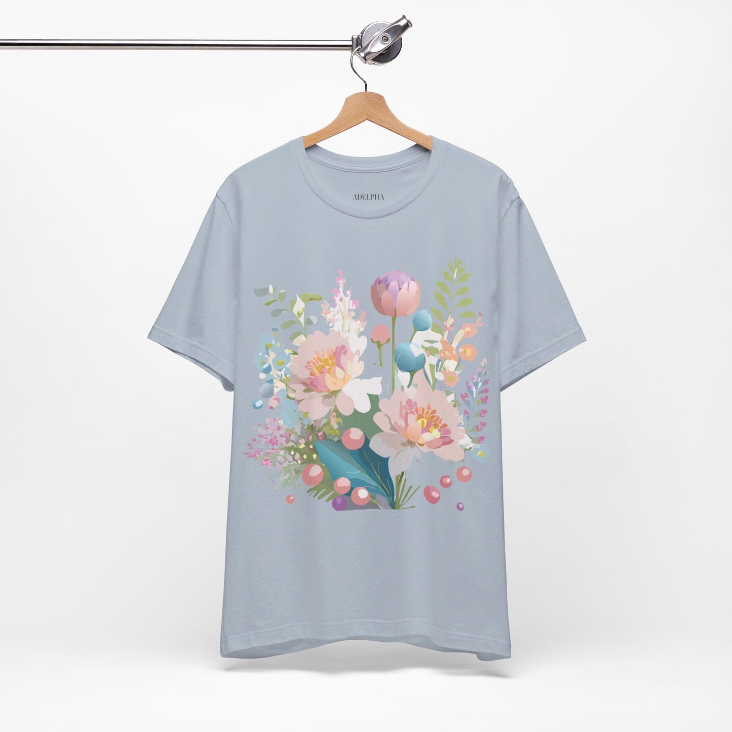 Natural Cotton Tee Shirt with Flowers