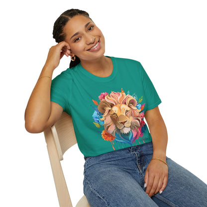 Lion Shirt Unisex Floral Lion Tee Gildan Softstyle 64000 Lightweight Cotton Tee