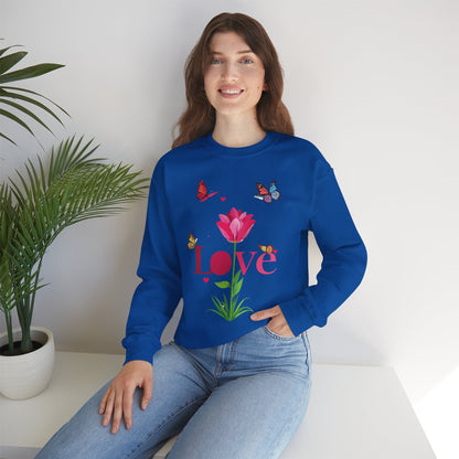 Unisex Floral Love Sweatshirt Floral Butterfly Design Cotton Poly Valentines Day
