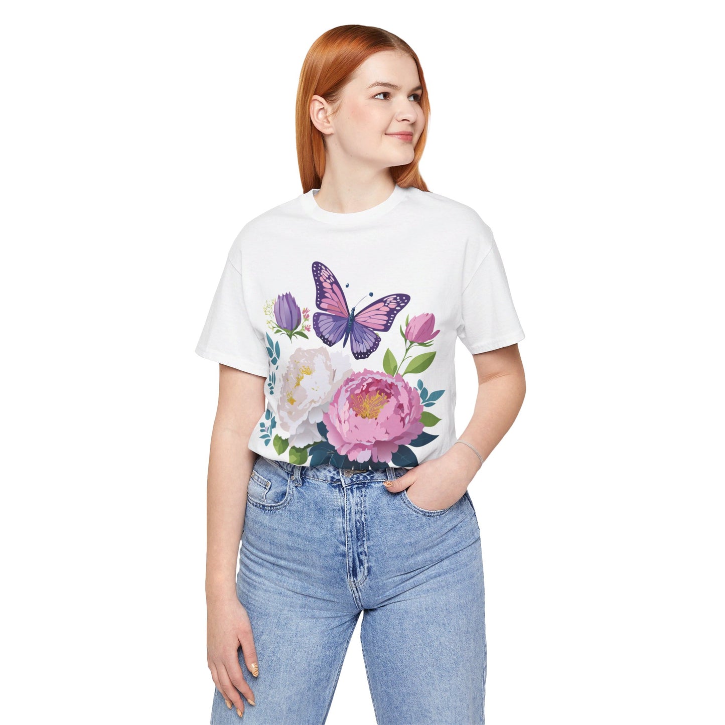 Natural Cotton Tee Shirt with Flowers