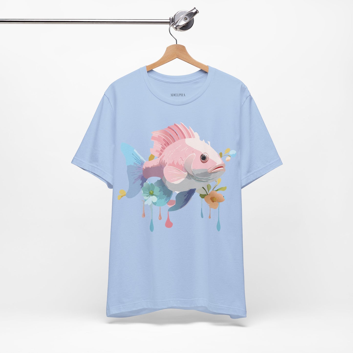 Natural Cotton Tee Shirt with Fish