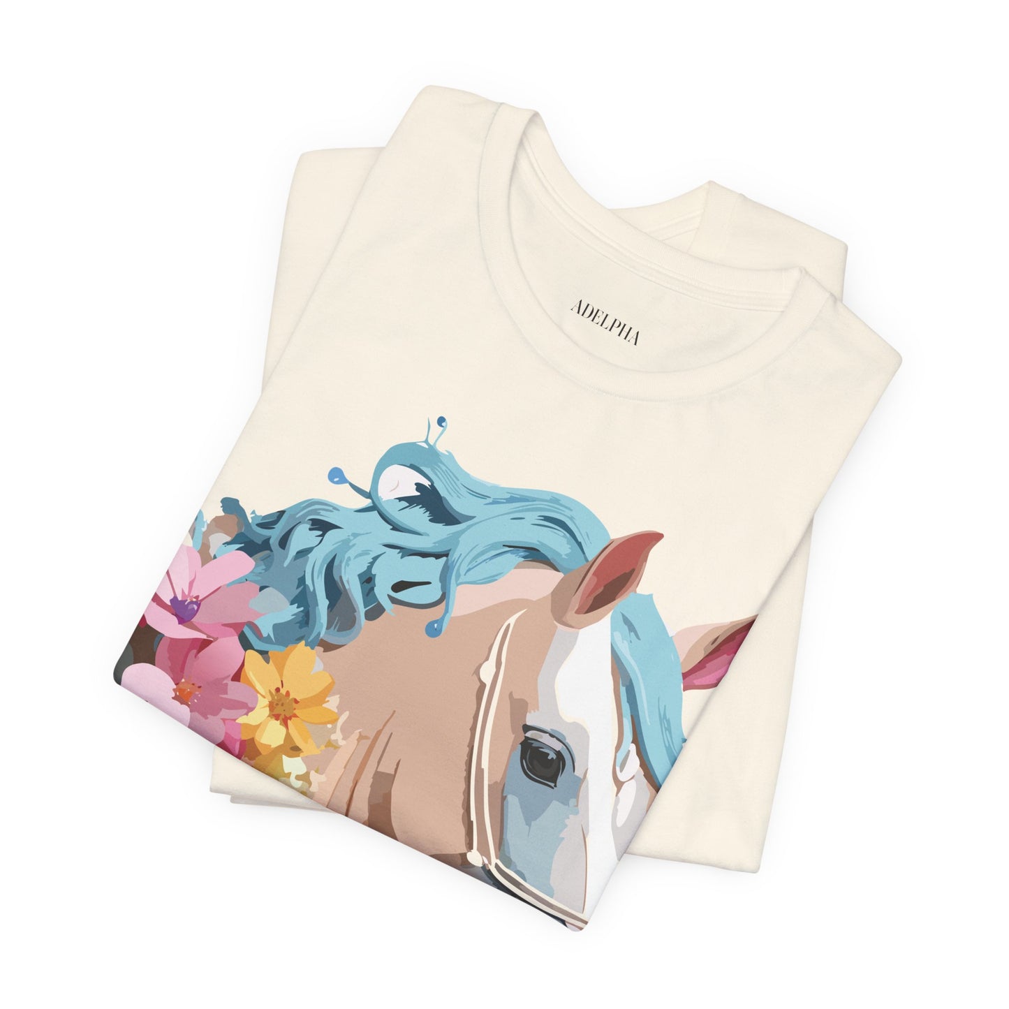 Natural Cotton Tee Shirt with Horse