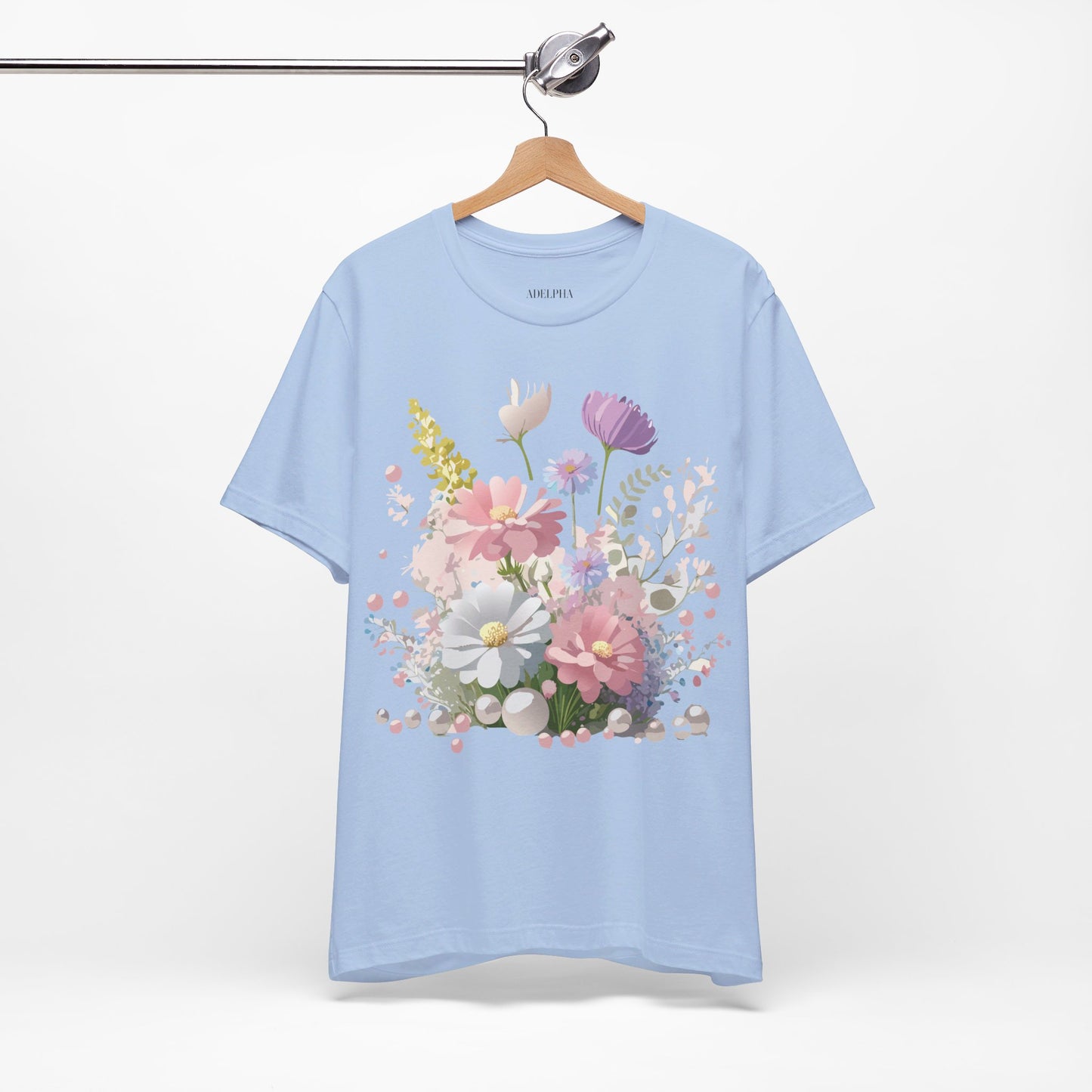 Natural Cotton Tee Shirt with Flowers