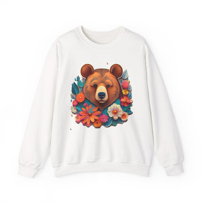 Unisex Floral Bear Sweatshirt Art Design Gildan 18000 Heavy Blend Crewneck