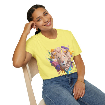 Unisex Lion Shirt Floral Lion Tee Softstyle 64000 Gildan Cotton Tee