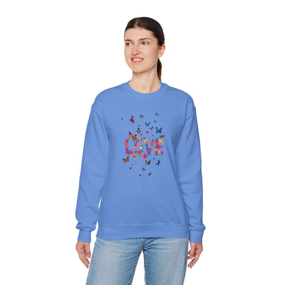 Unisex Floral Love Butterfly Sweatshirt 50 50 Cotton Poly Valentines Day