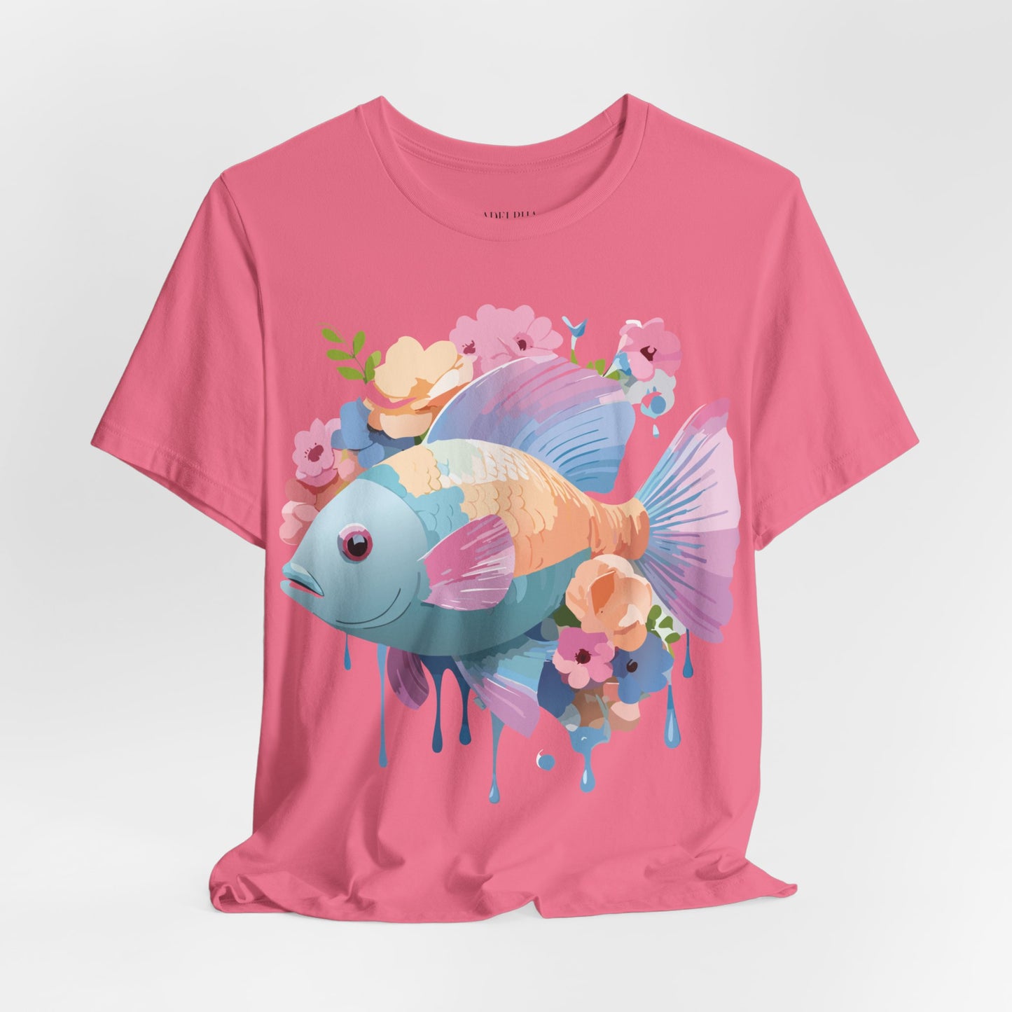 Natural Cotton Tee Shirt with Fish