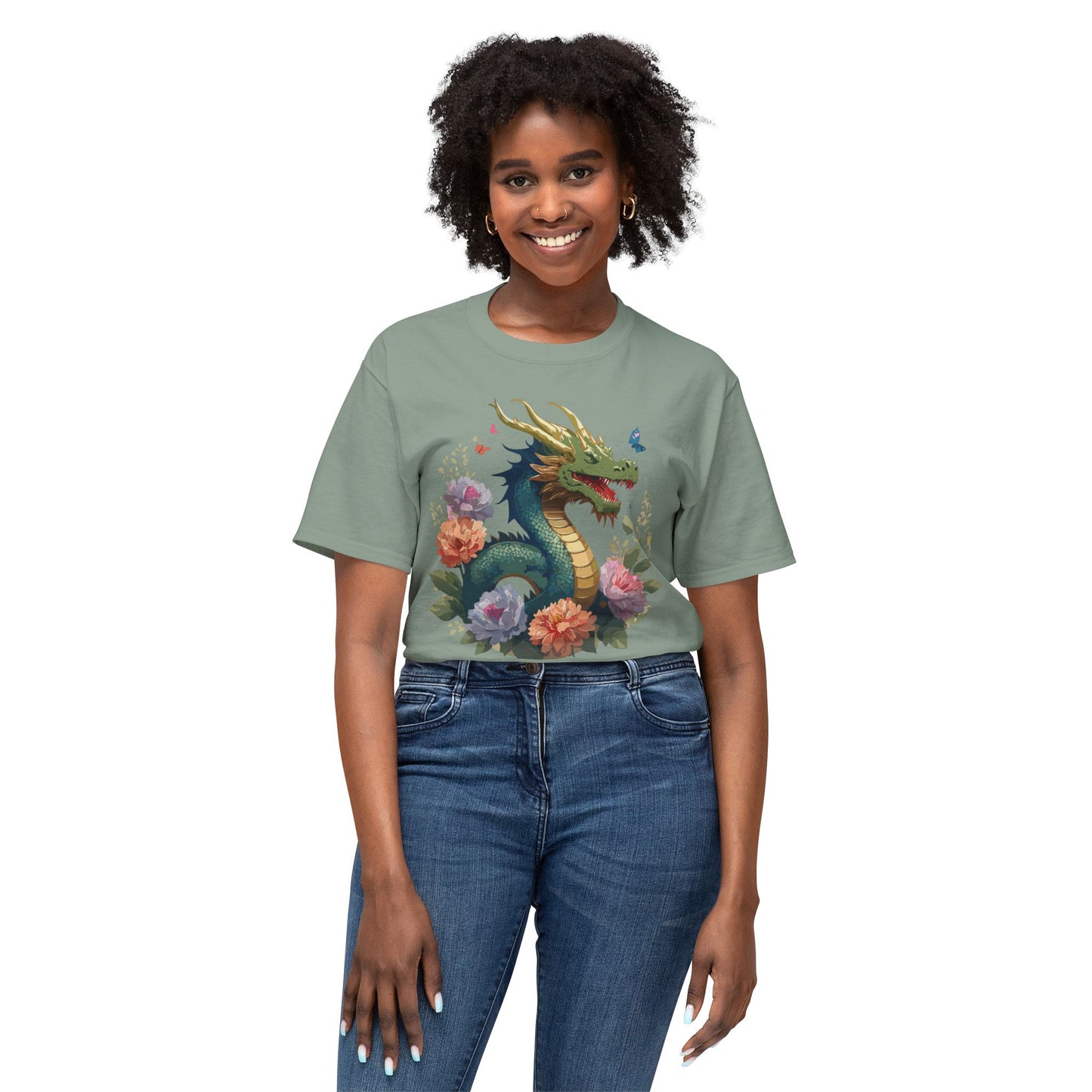 Dragon T-Shirt, Vintage Dragon Tee, Floral Tees, Dragon Art Design Shirt, Tee Shirt with Dragon 1