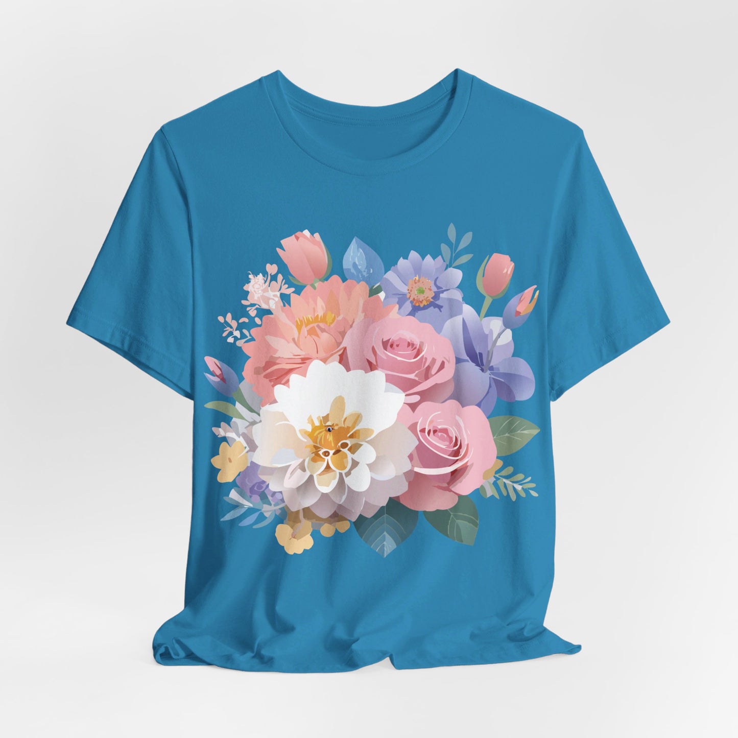 Natural Cotton Tee Shirt with Flowers