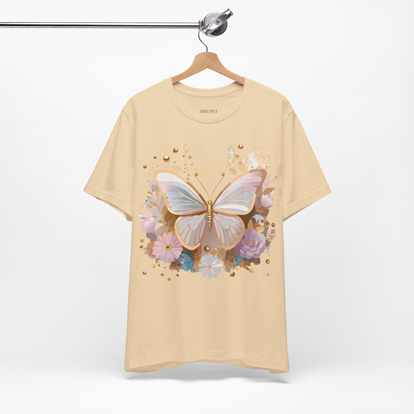 Natural Cotton Tee Shirt with Butterfly