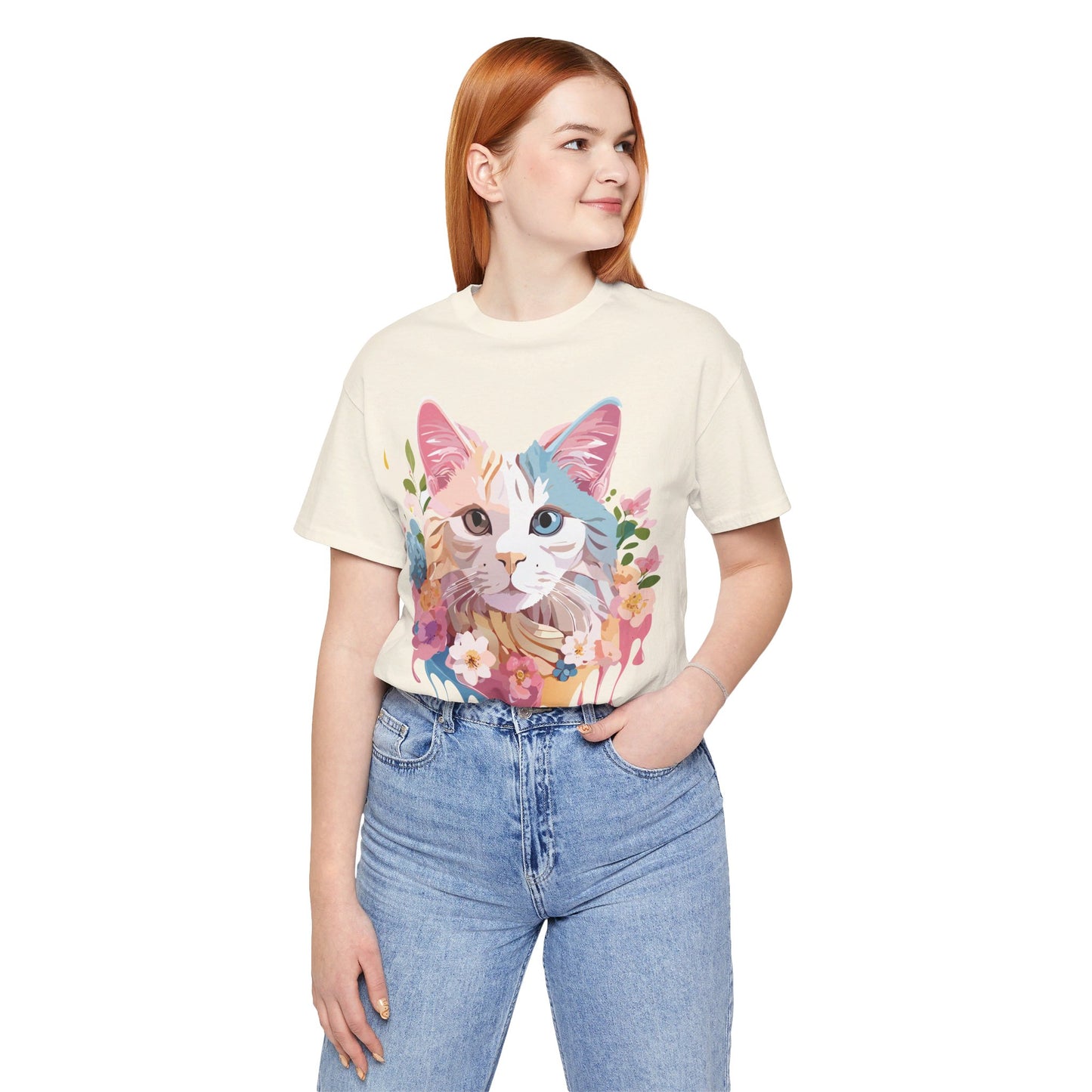 Natural Cotton Tee Shirt with Cat