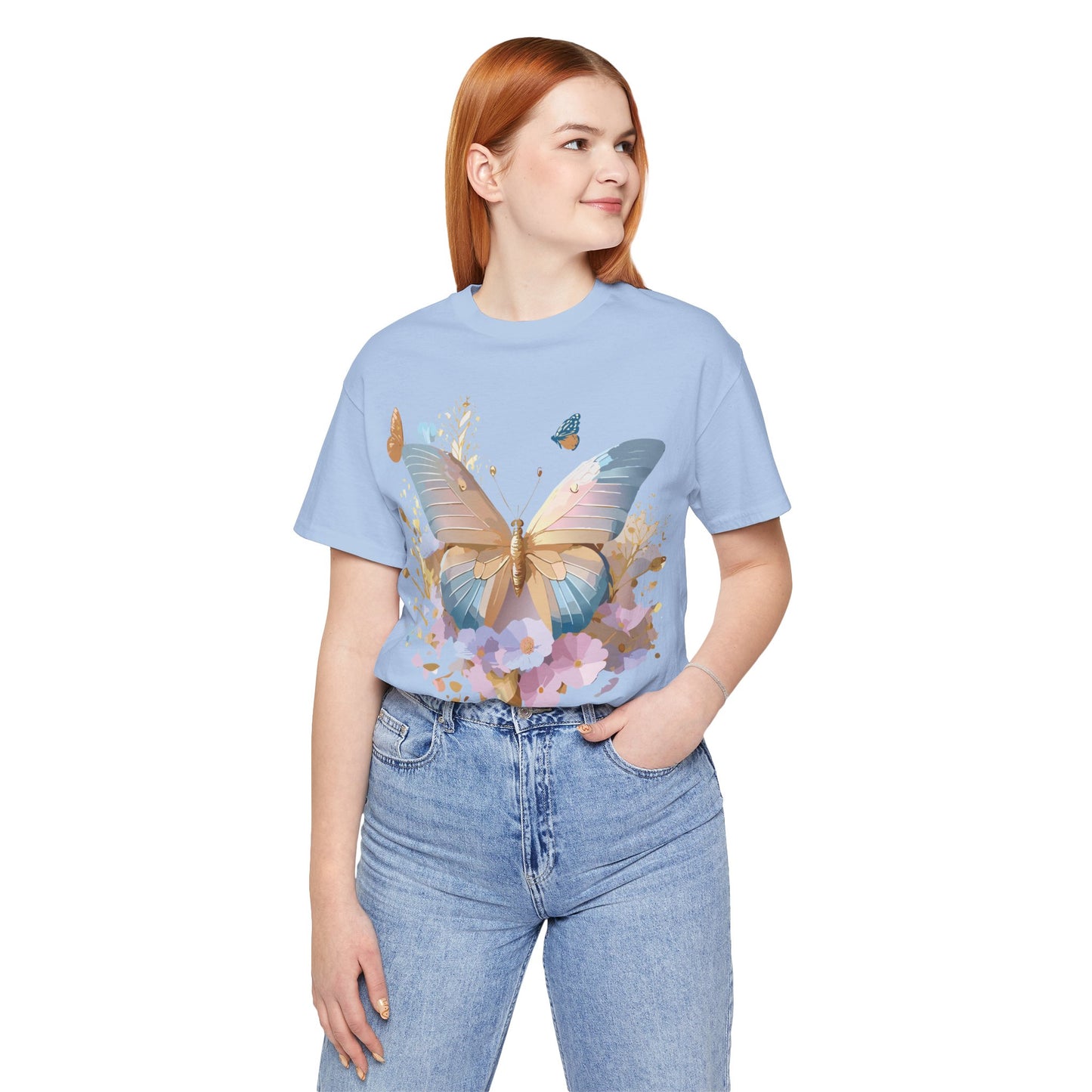 Natural Cotton Tee Shirt with Butterfly