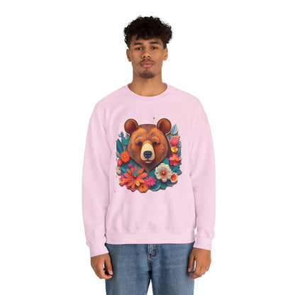 Unisex Floral Bear Sweatshirt Art Design Gildan 18000 Heavy Blend Crewneck