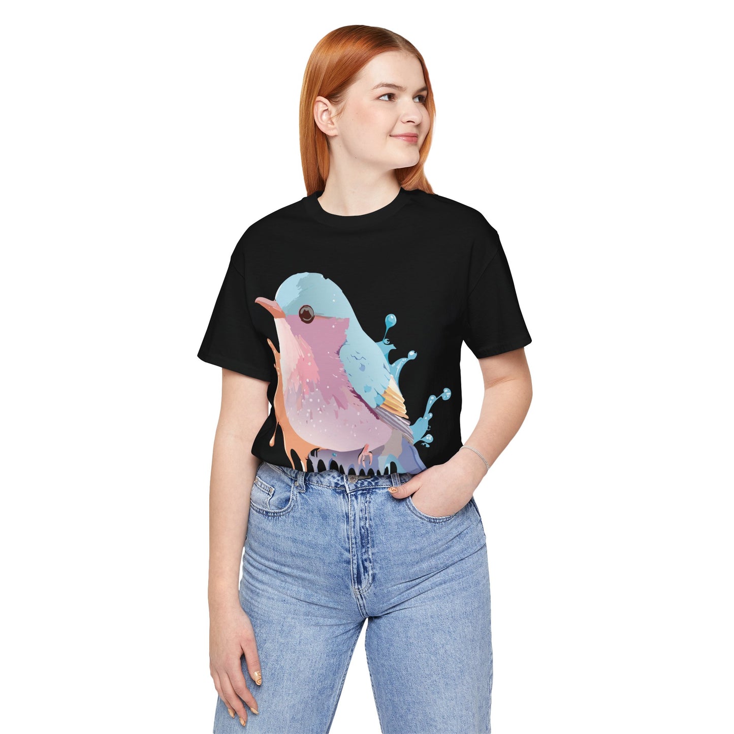 Natural Cotton Tee Shirt with Bird