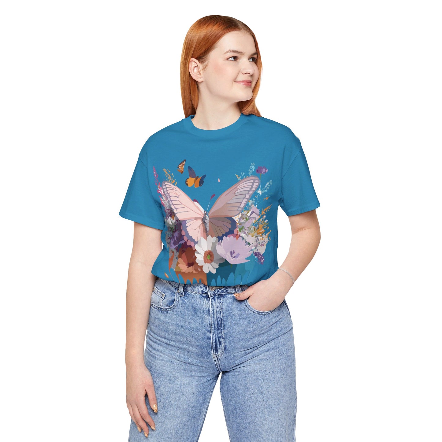 Natural Cotton Tee Shirt with Butterfly