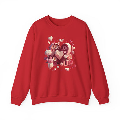 Unisex Floral Big Heart Sweatshirt Love Floral Valentine Day Cotton Poly Blend