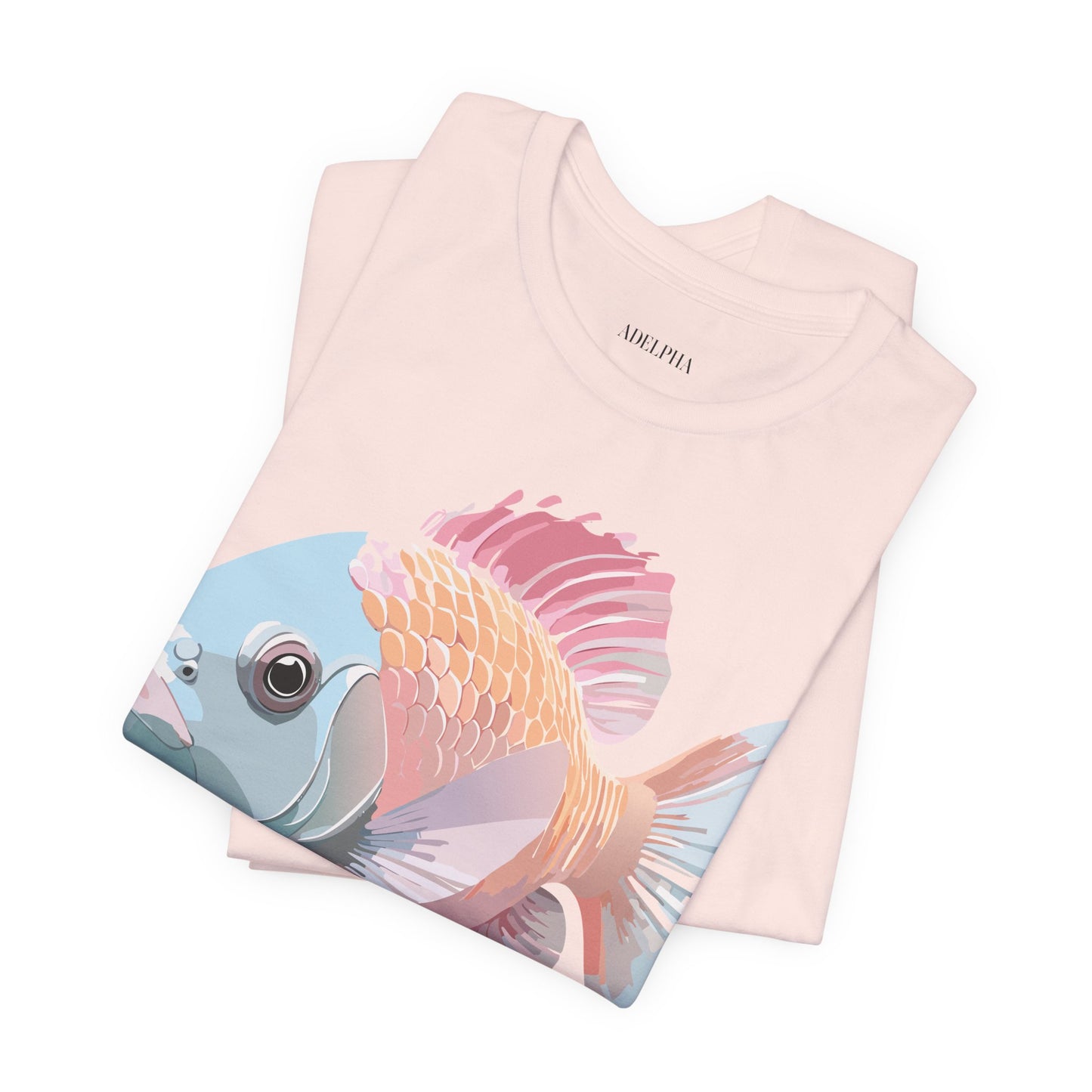 Natural Cotton Tee Shirt with Fish