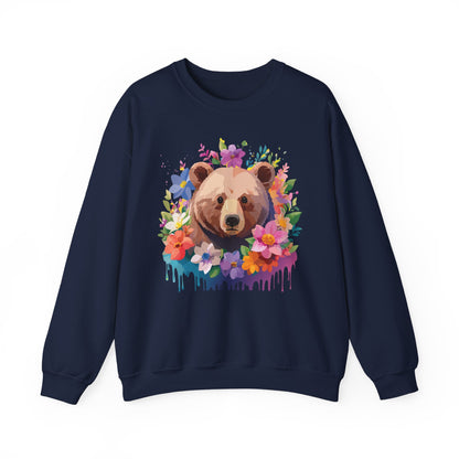 Unisex Floral Bear Sweatshirt Art Design Animals Print Sweatshirt Collection