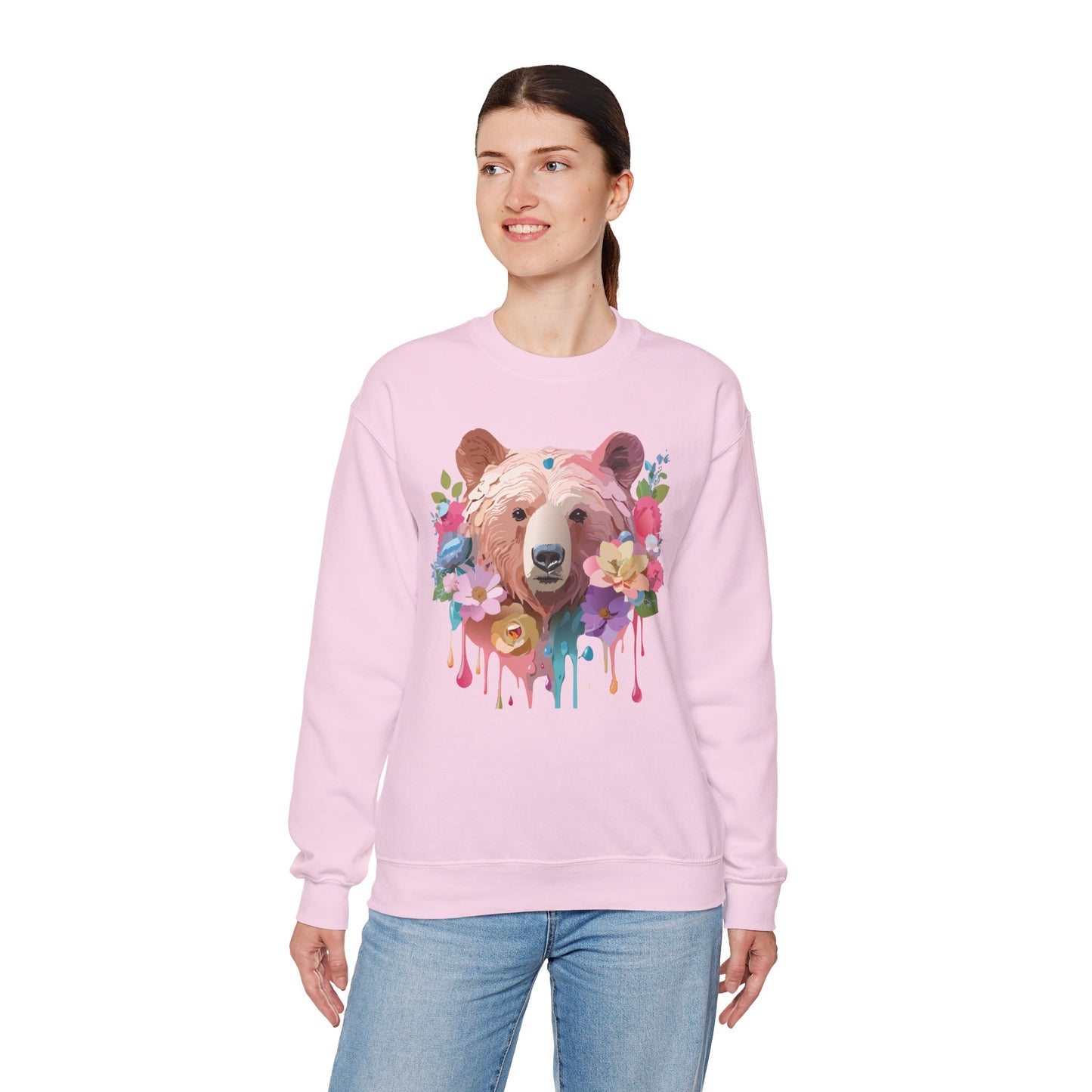 Unisex Floral Bear Sweatshirt, Animals Sweatshirt, Floral Sweatshirt, Art Design Sweatshirt