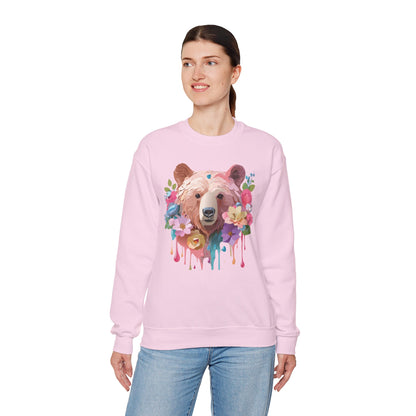 Unisex Floral Bear Sweatshirt Art Design Animals Print Gildan 18000