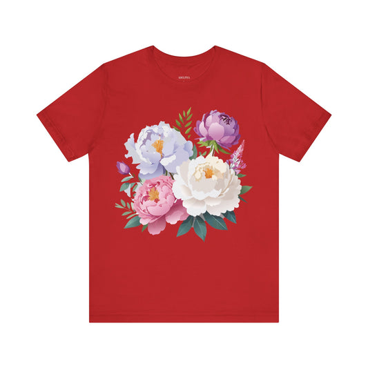 Natural Cotton Tee Shirt with Flowers