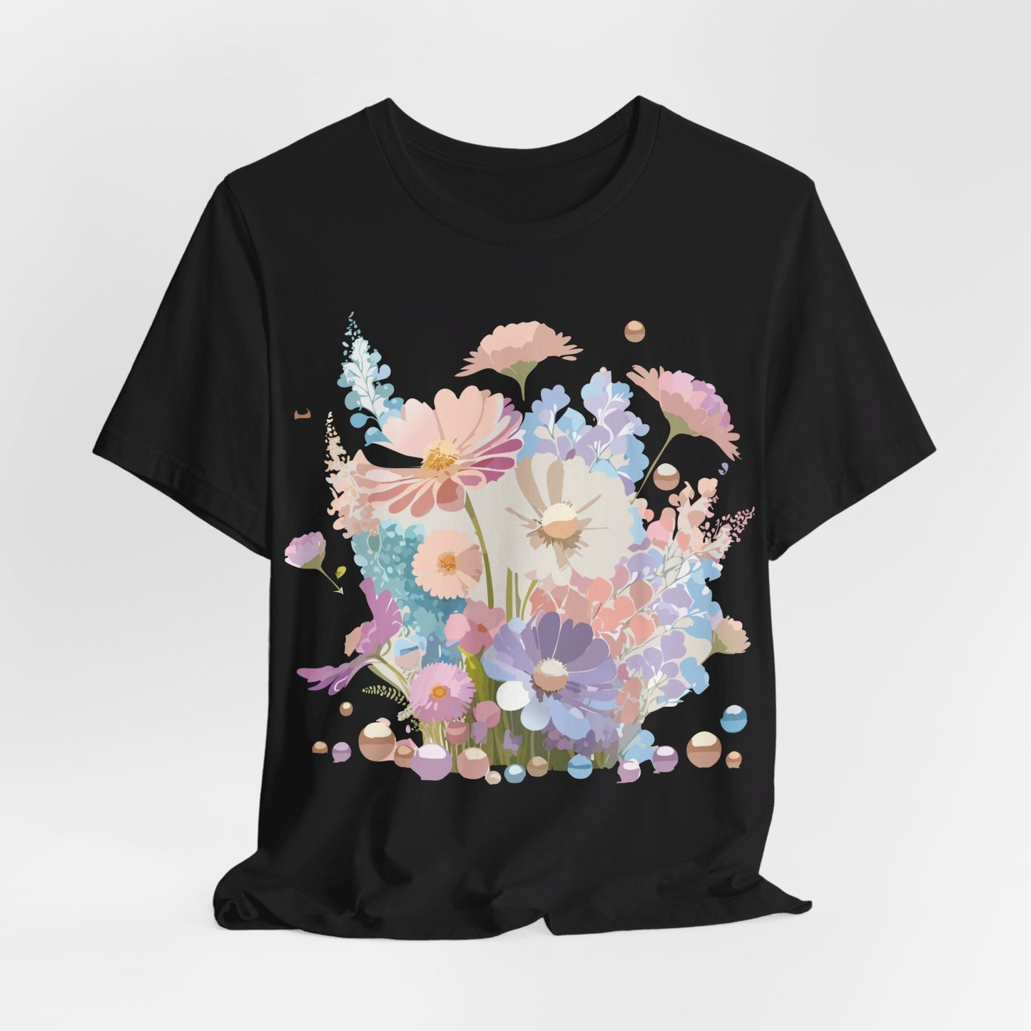 Natural Cotton Tee Shirt with Flowers