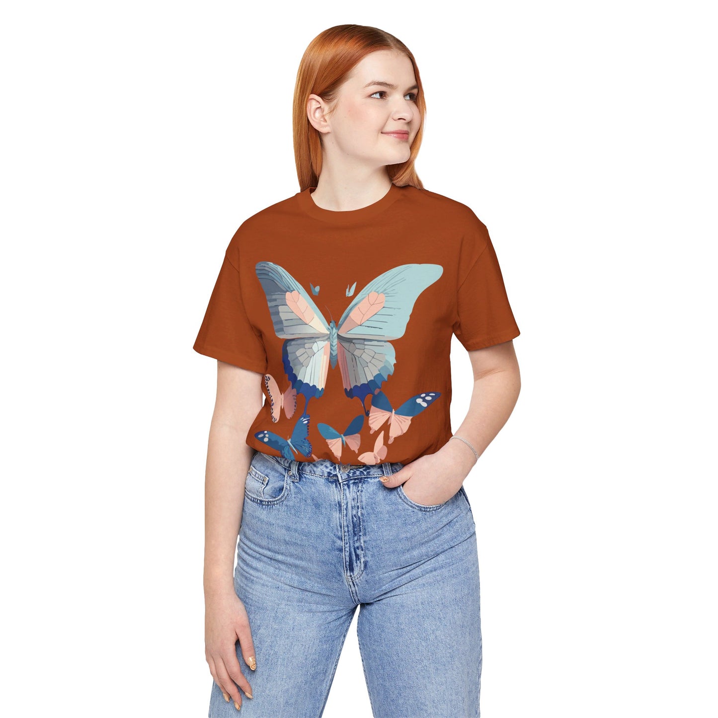 Natural Cotton Tee Shirt with Butterfly