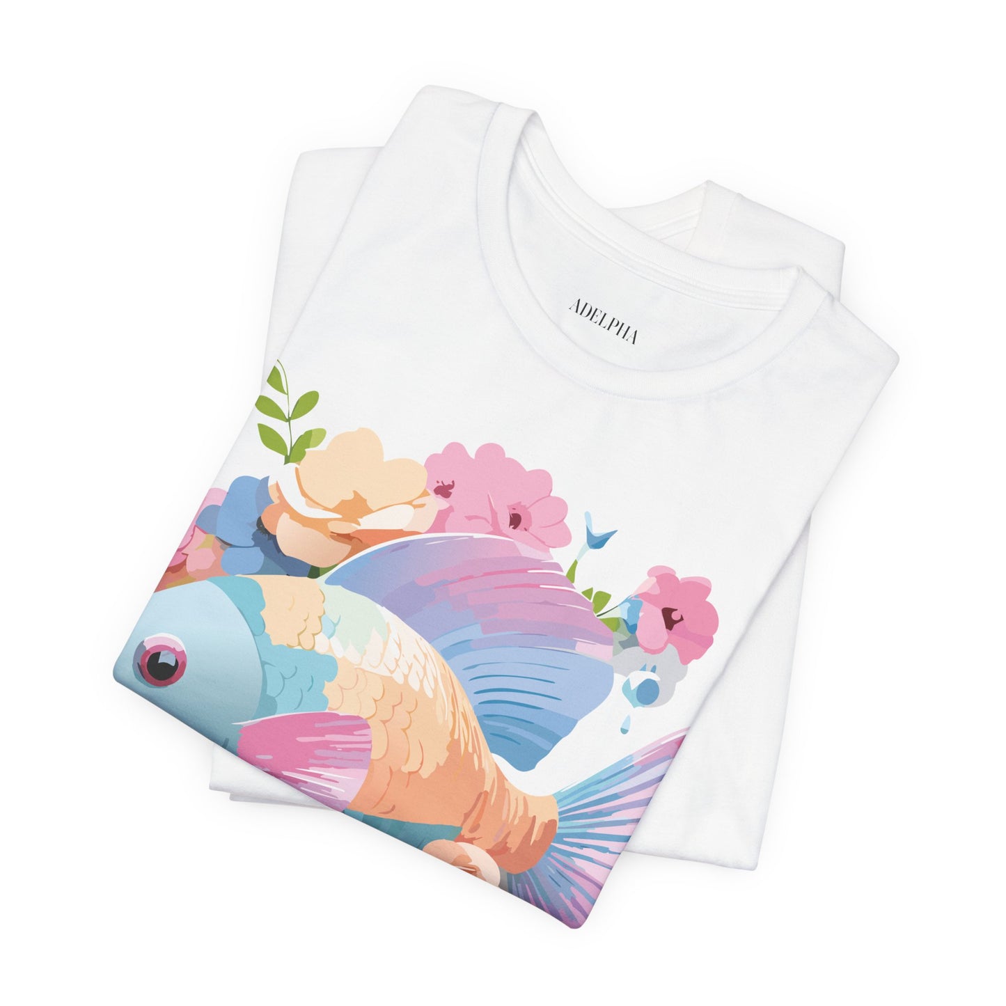 Natural Cotton Tee Shirt with Fish