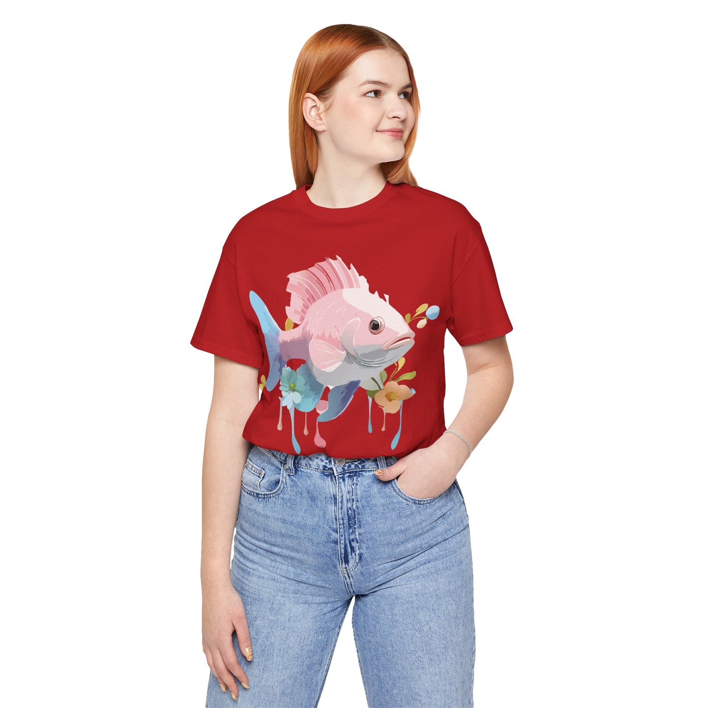 Natural Cotton Tee Shirt with Fish