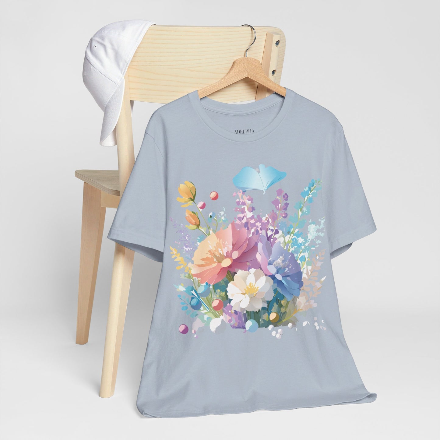 Natural Cotton Tee Shirt with Flowers