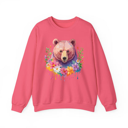 Unisex Floral Bear Sweatshirt Art Design Animals Sweatshirt Cozy Cotton Blend