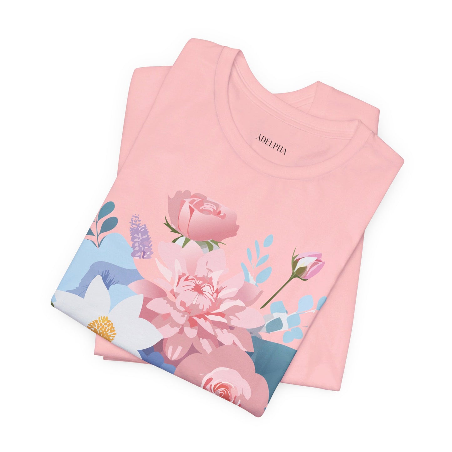 Natural Cotton Tee Shirt with Flowers