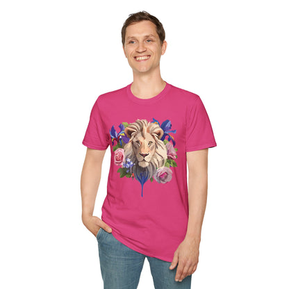 Unisex Lion Shirt Floral Lion Tee Softstyle Gildan 64000 100 Percent Cotton