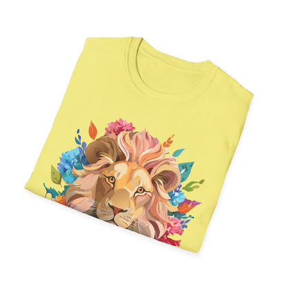 Lion Shirt Unisex Floral Lion Tee Gildan Softstyle 64000 Lightweight Cotton Tee