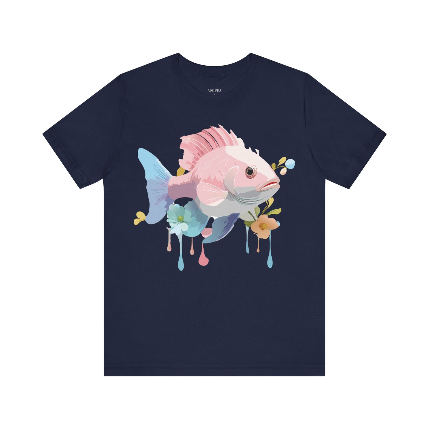 Natural Cotton Tee Shirt with Fish