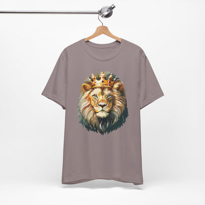 Lion with Crown Tee Unisex Cotton T-Shirt Regal King Lion Illustration, Wildlife Graphic Shirt - 1