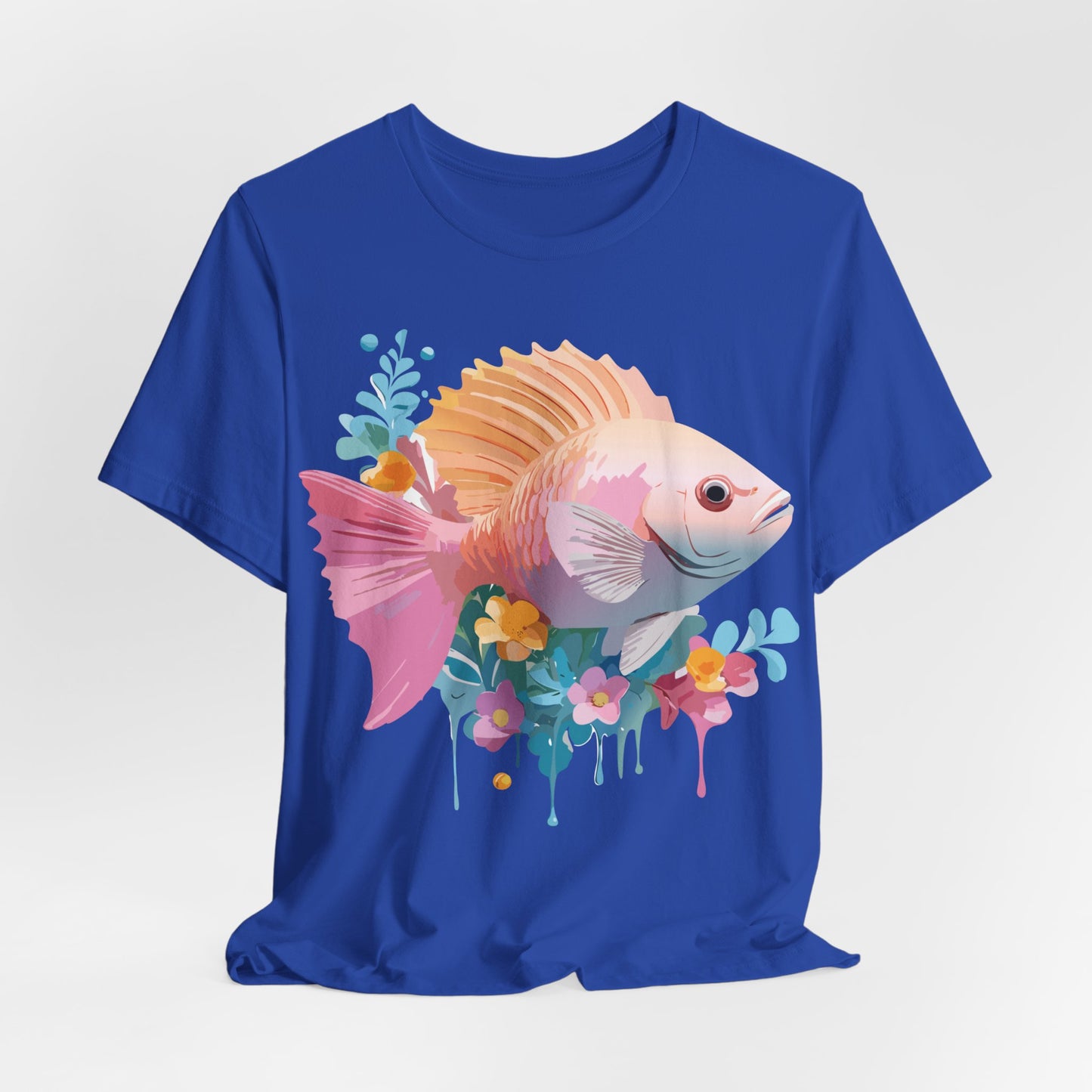 Natural Cotton Tee Shirt with Fish