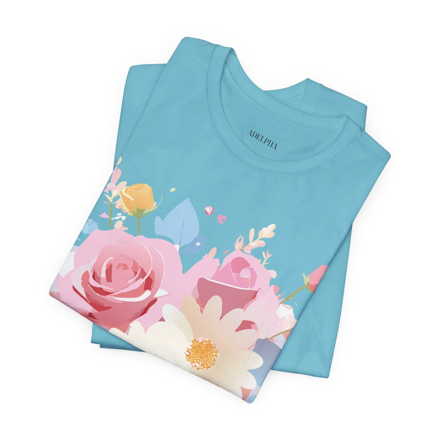 Natural Cotton Tee Shirt with Flowers