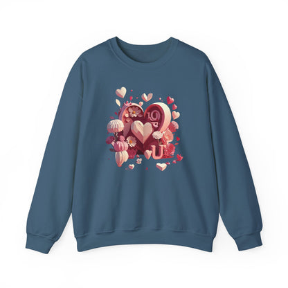 Unisex Floral Big Heart Sweatshirt Love Floral Valentine Day Cotton Poly Blend
