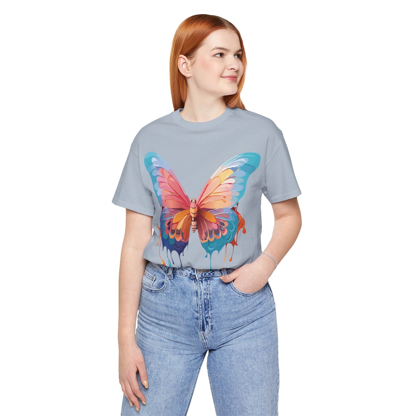 Natural Cotton Tee Shirt with Butterfly