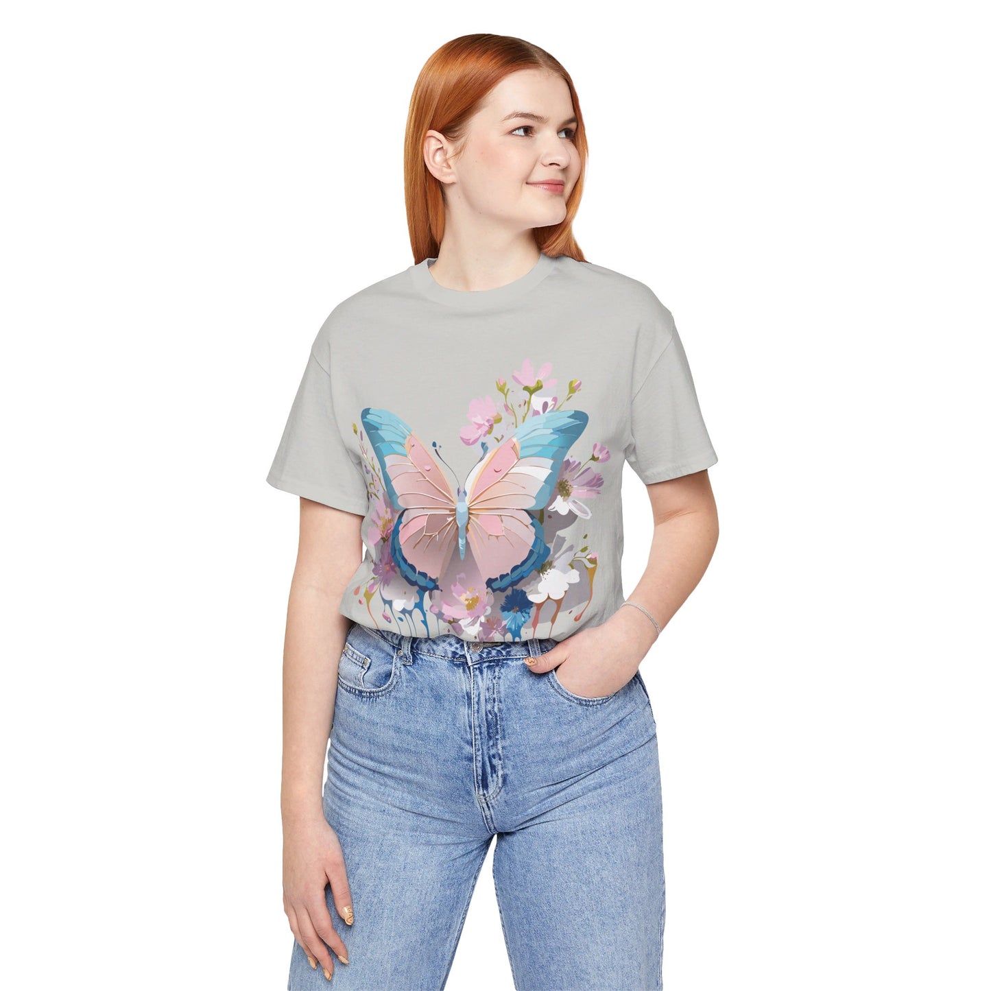 Natural Cotton Tee Shirt with Butterfly