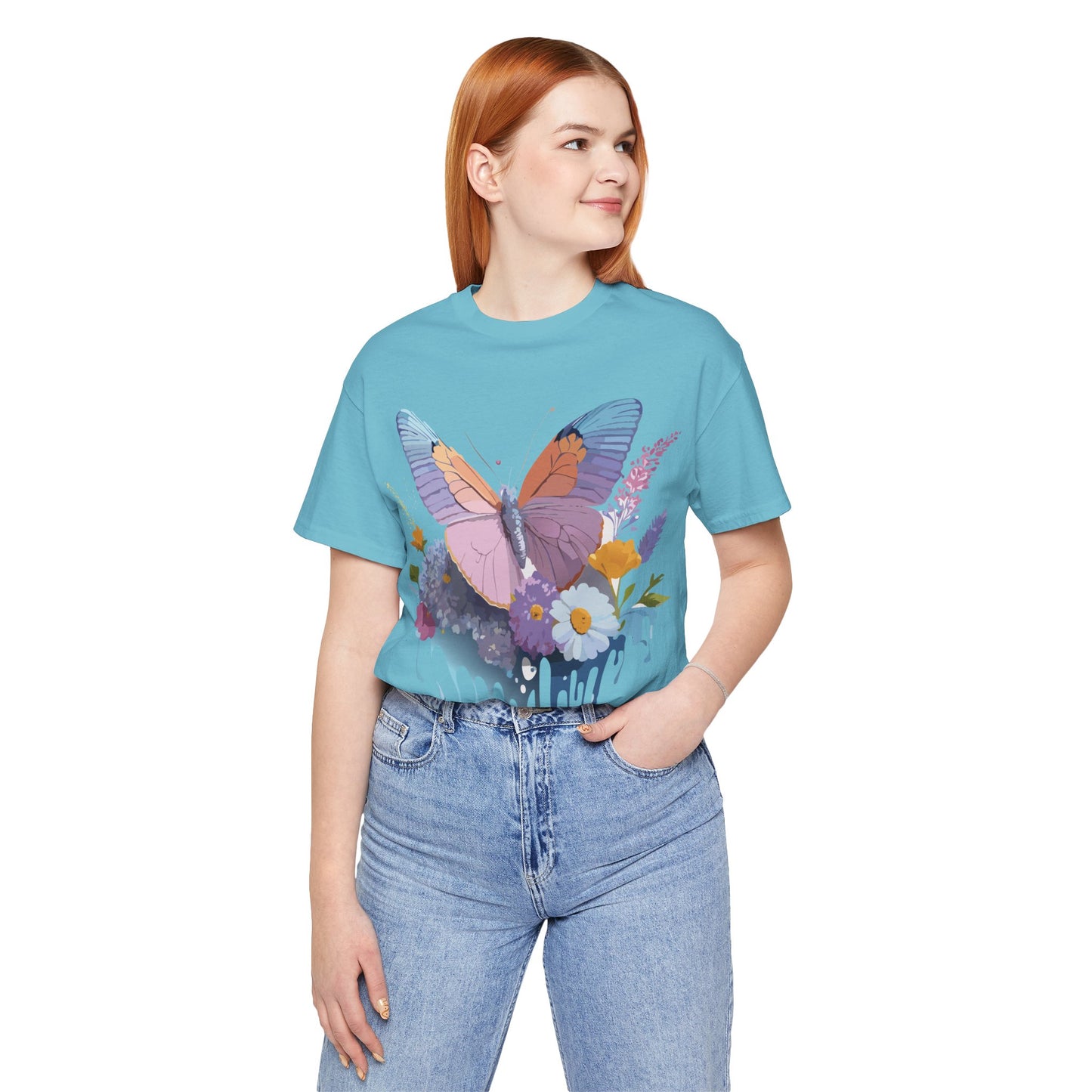 Natural Cotton Tee Shirt with Butterfly