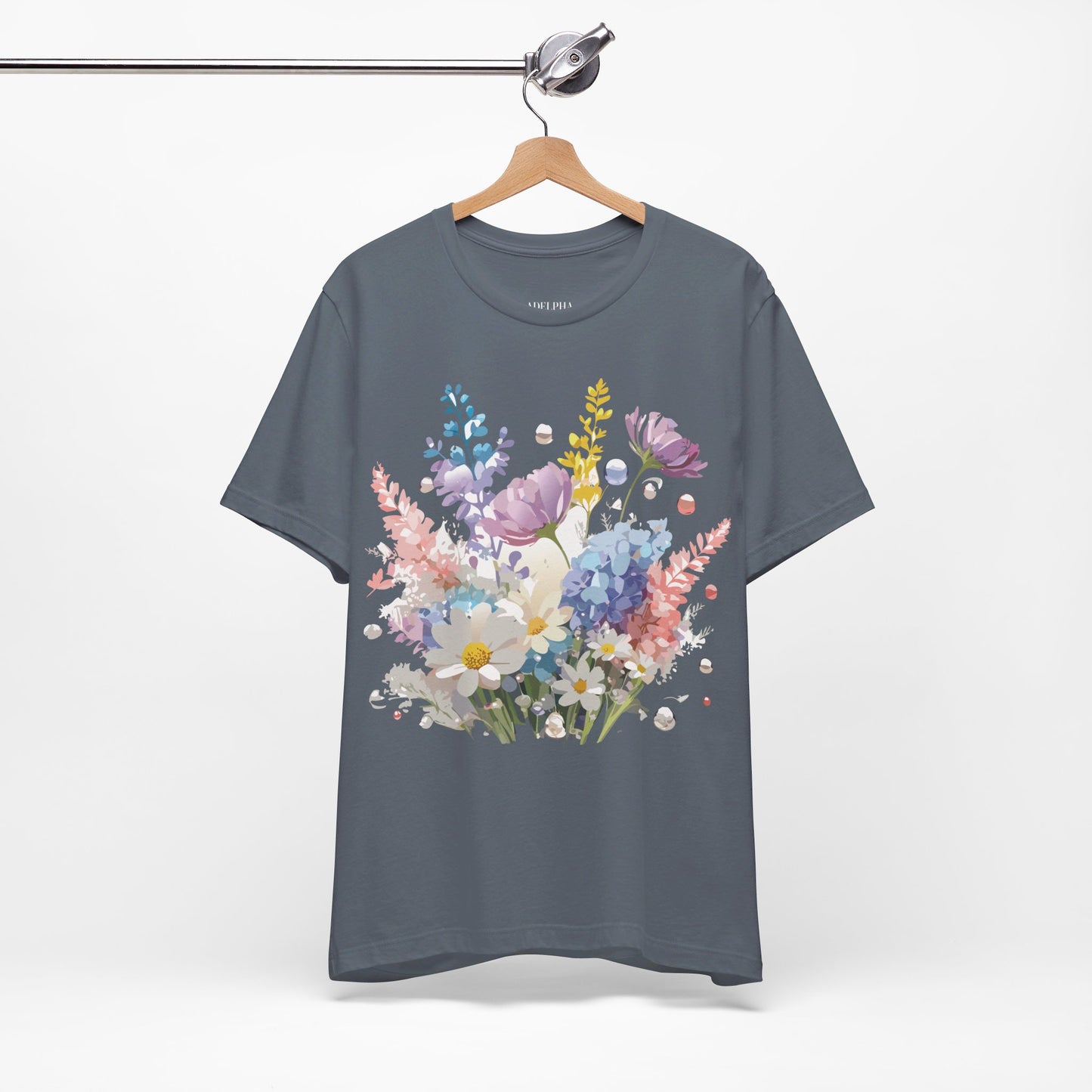 Natural Cotton Tee Shirt with Flowers