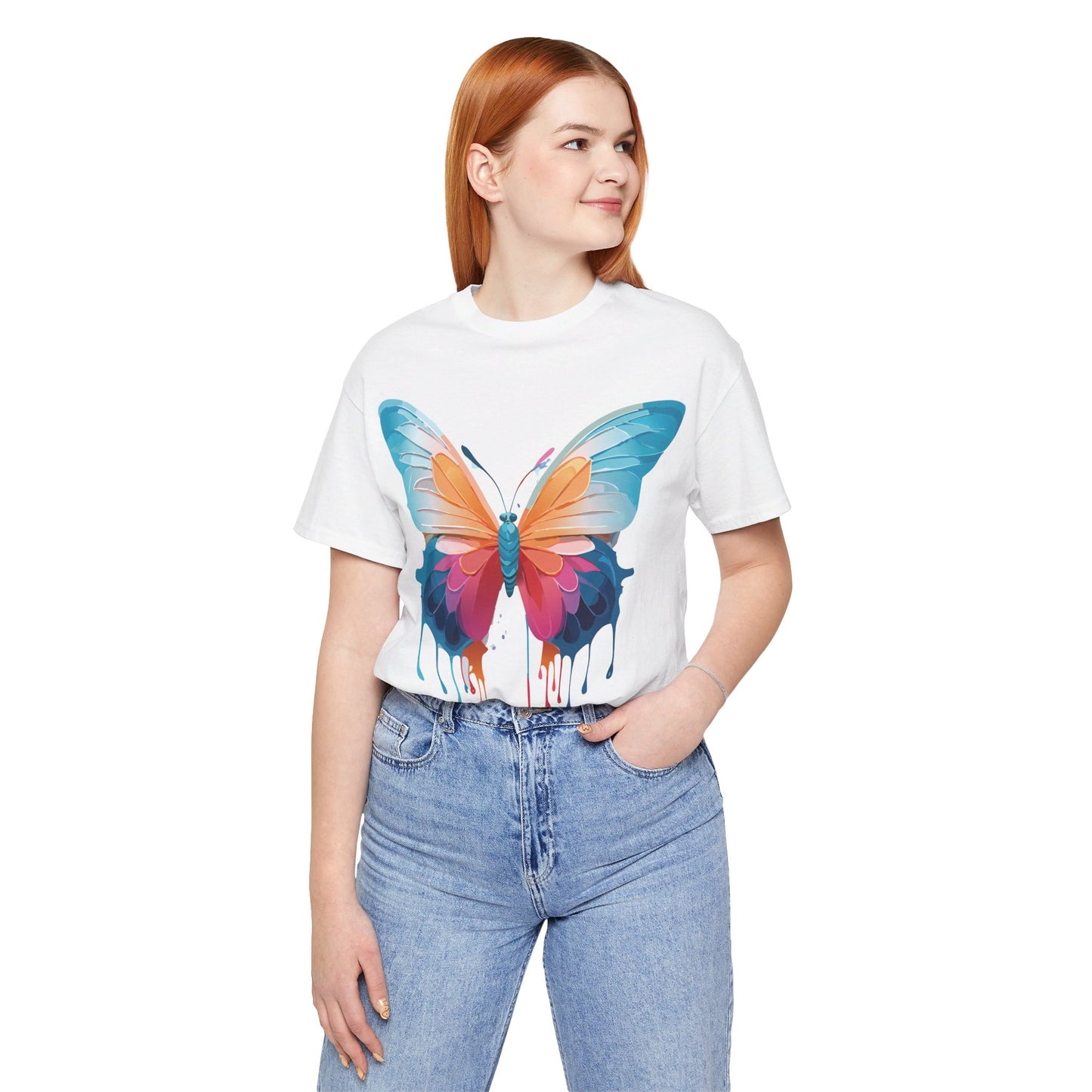 Natural Cotton Tee Shirt with Butterfly