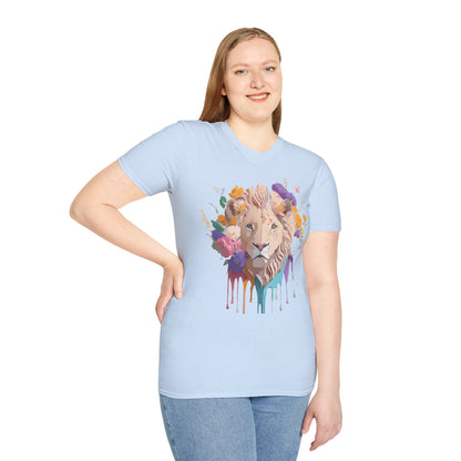 Unisex Lion Shirt Floral Lion Tee Softstyle 64000 Gildan Cotton Tee