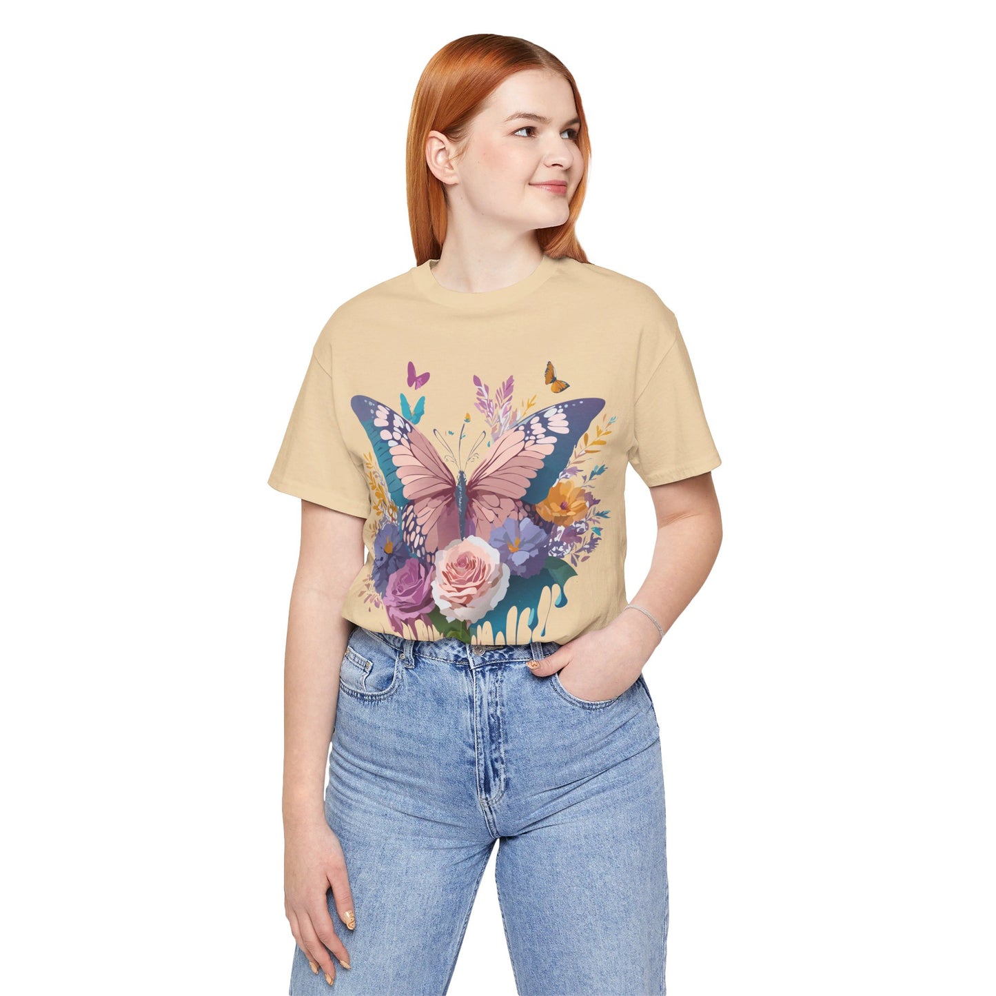 Natural Cotton Tee Shirt with Butterfly