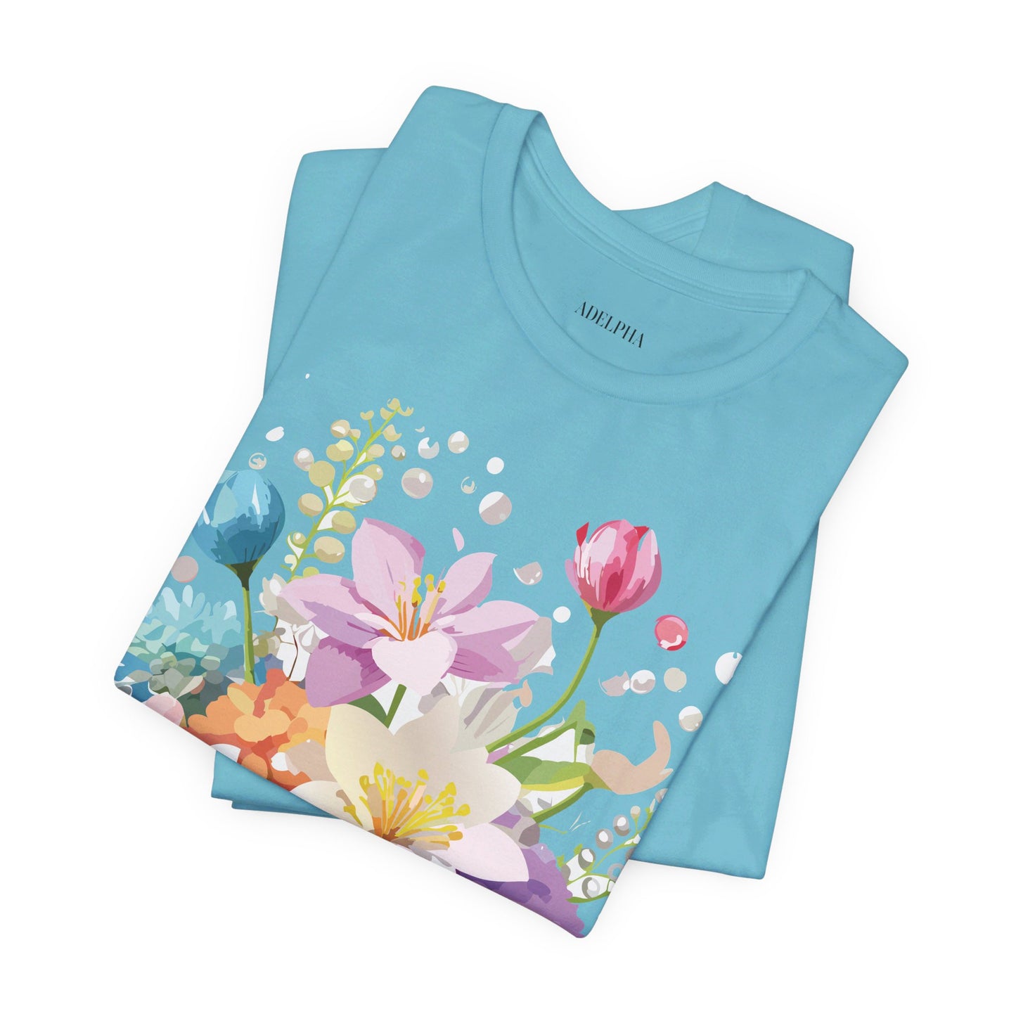 Natural Cotton Tee Shirt with Flowers