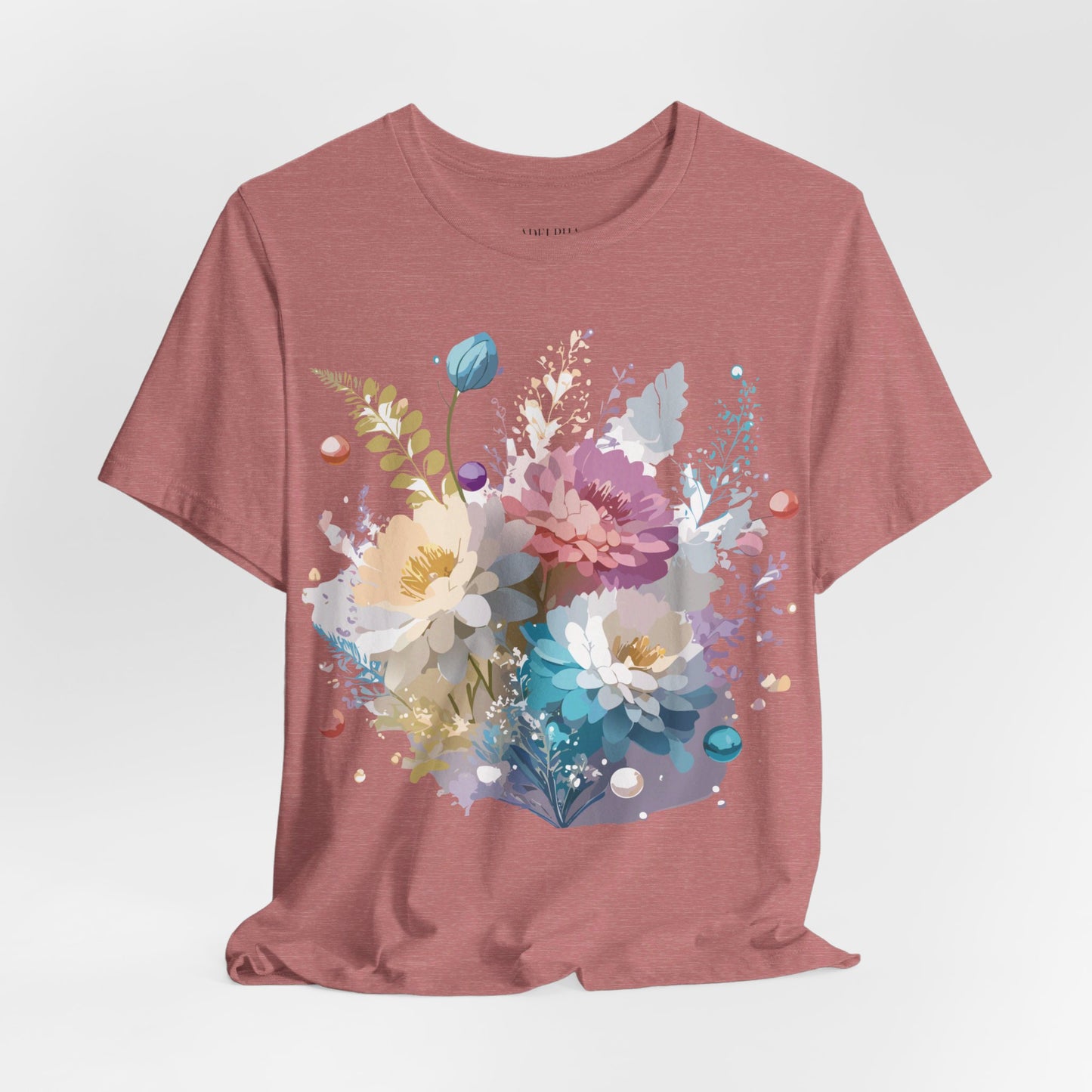 Natural Cotton Tee Shirt with Flowers